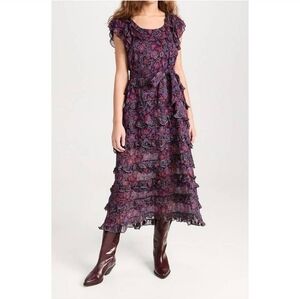 CLEOBELLA milana dress in bordeaux floral Size Medium Bohemian Maxi